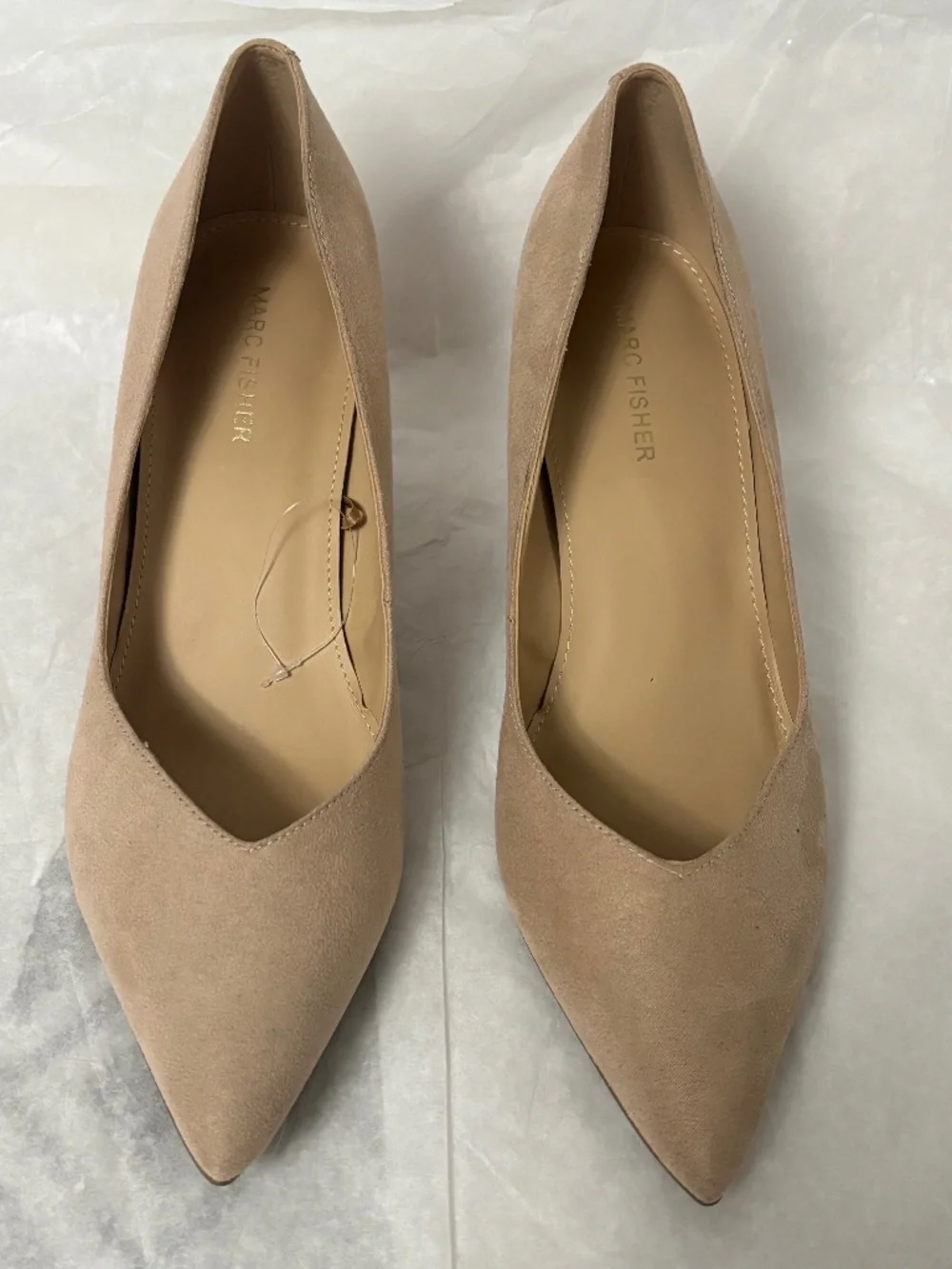 Tan-Suede Pointed Toe Slip On Block Heel Marc Fisher